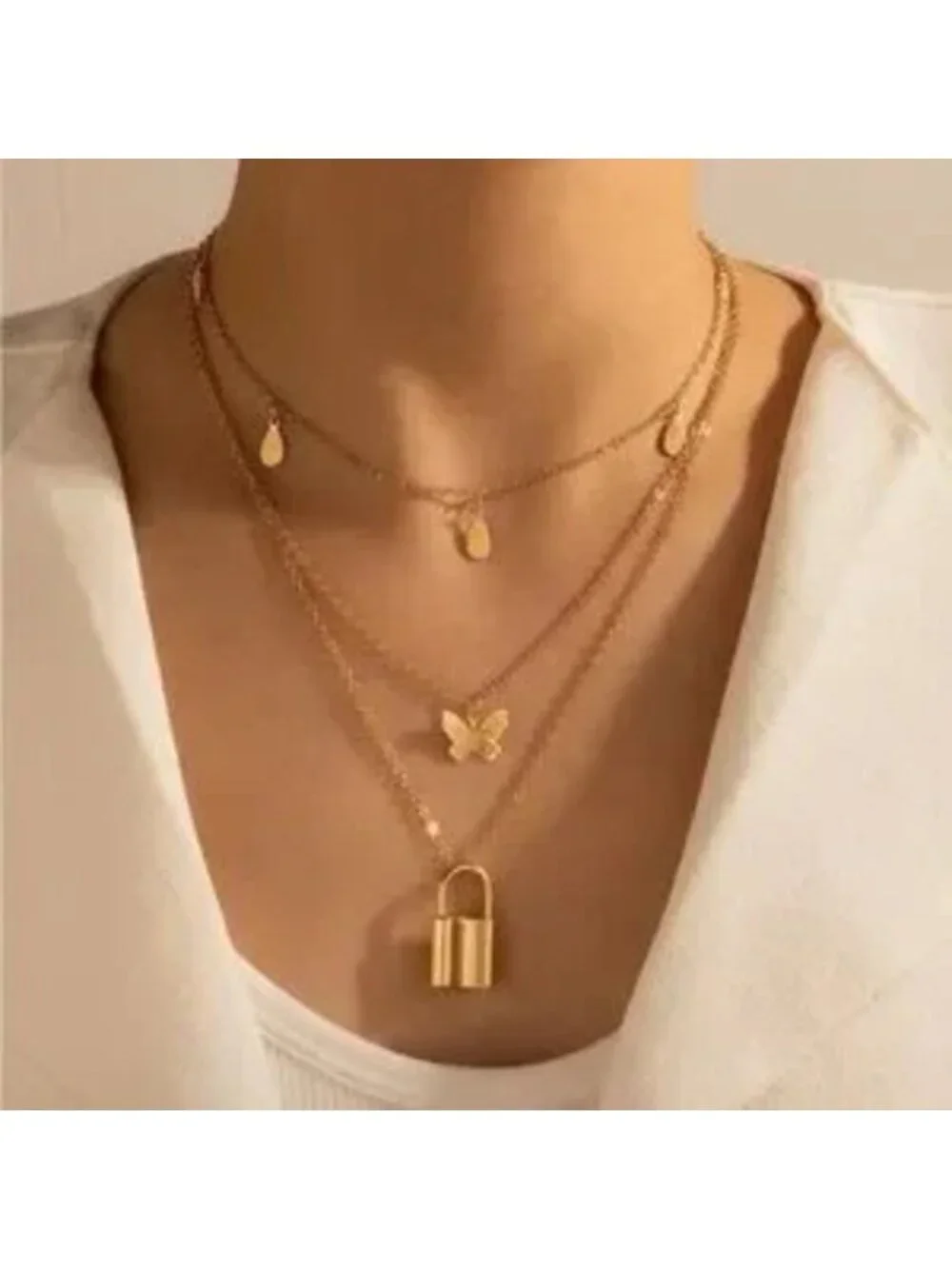 GOLD Lock Heart Layered Necklace